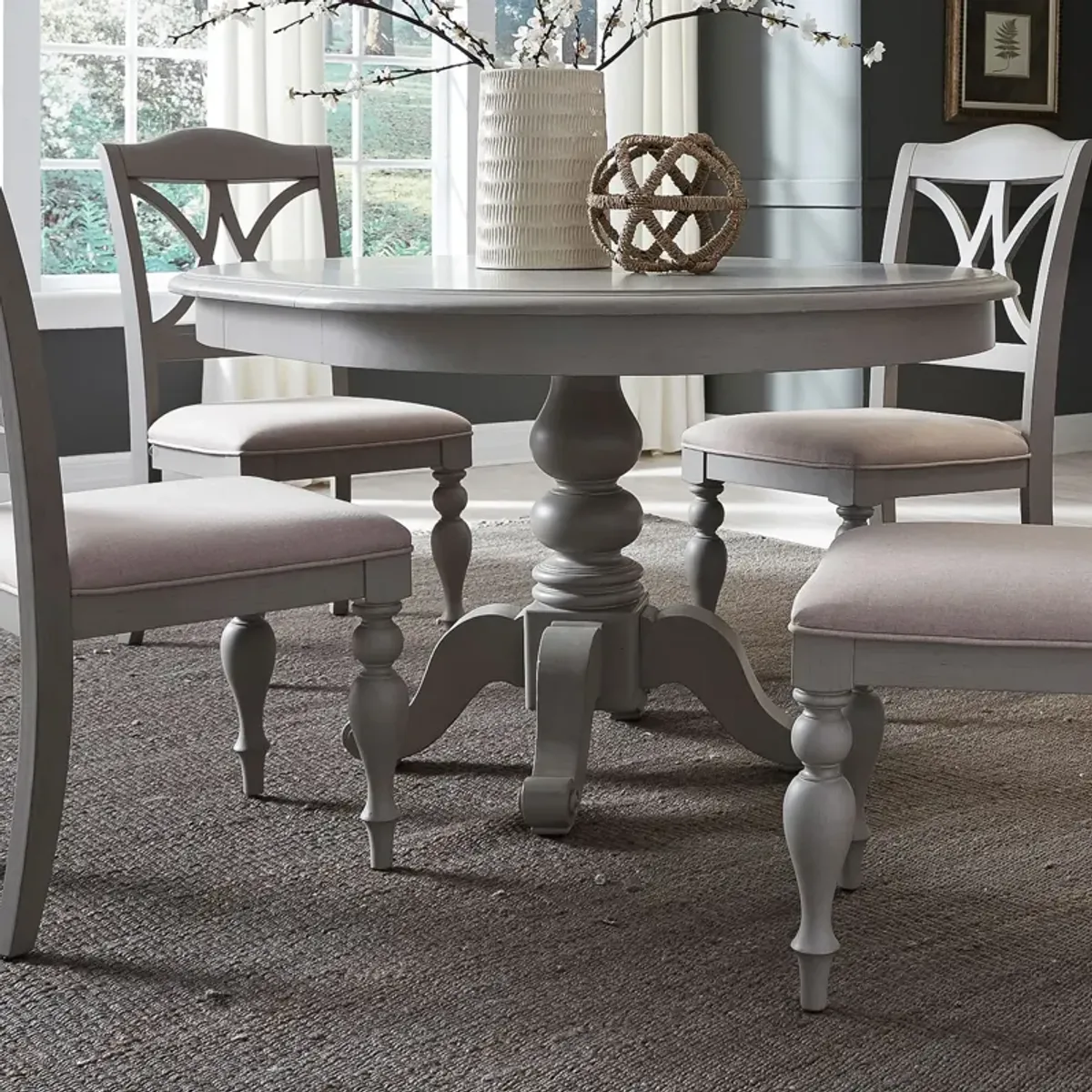 | Summer House Pedestal Dining Table | Dove Gray