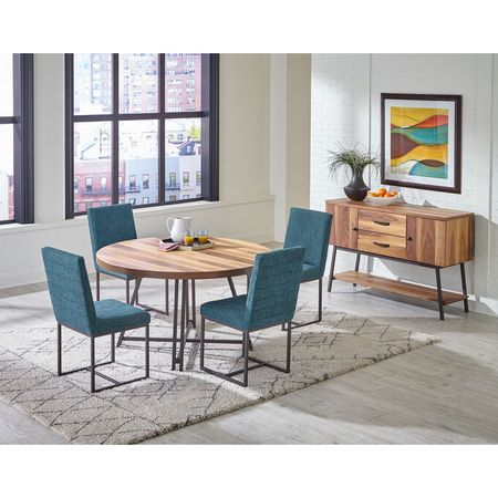 Charlotte Walnut and Teal 5 Piece Round Dining Set
