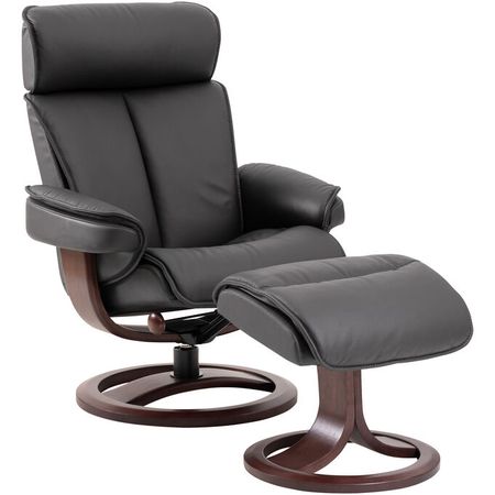 Nordic 97 Gray Large Seat Leather Lounger Chair with Ottoman