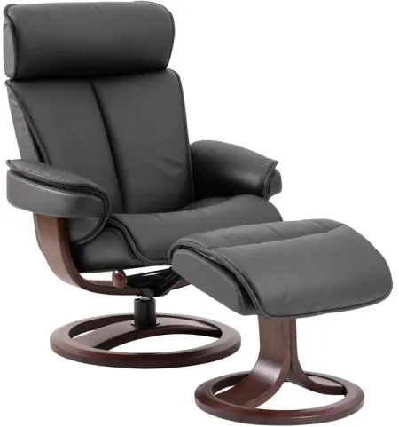 Nordic 97 Gray Large Seat Leather Lounger Chair with Ottoman