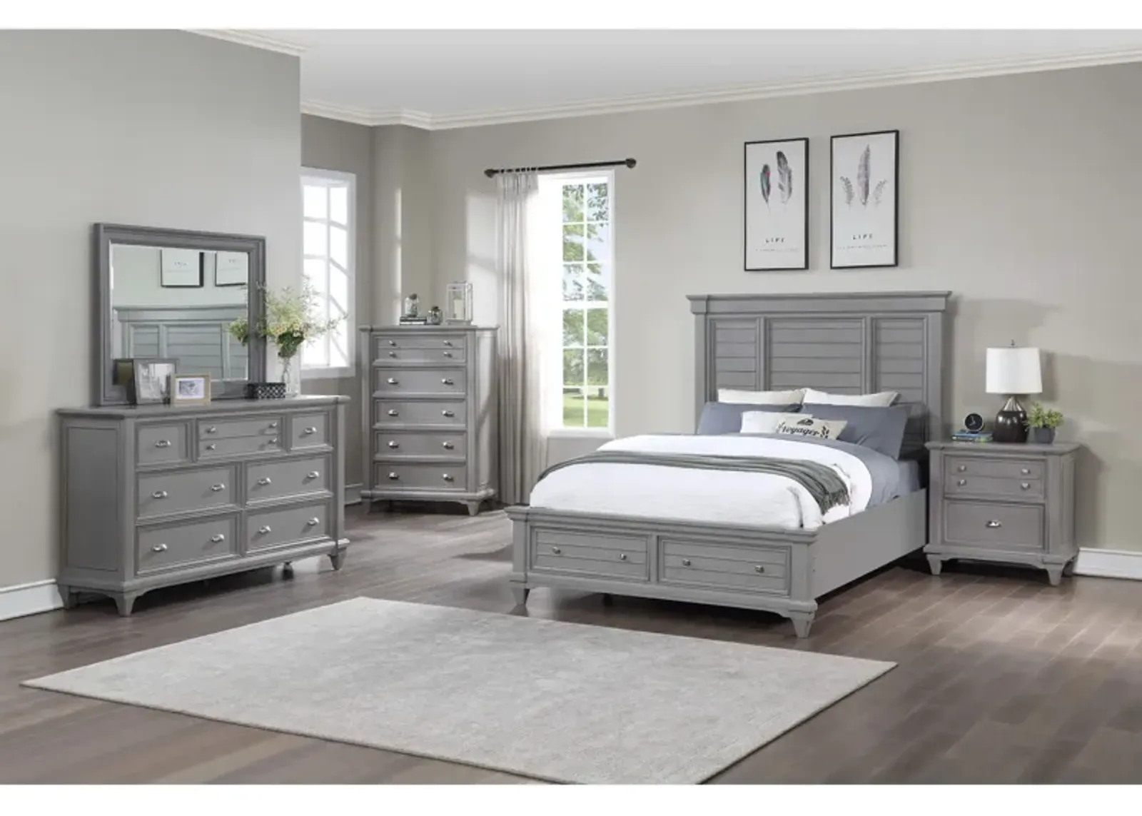 | Queen Hilton Head 4 Piece Storage Bedroom | Gray