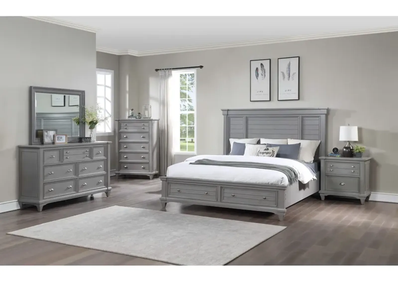 | King Hilton Head 4 Piece Storage Bedroom | Gray