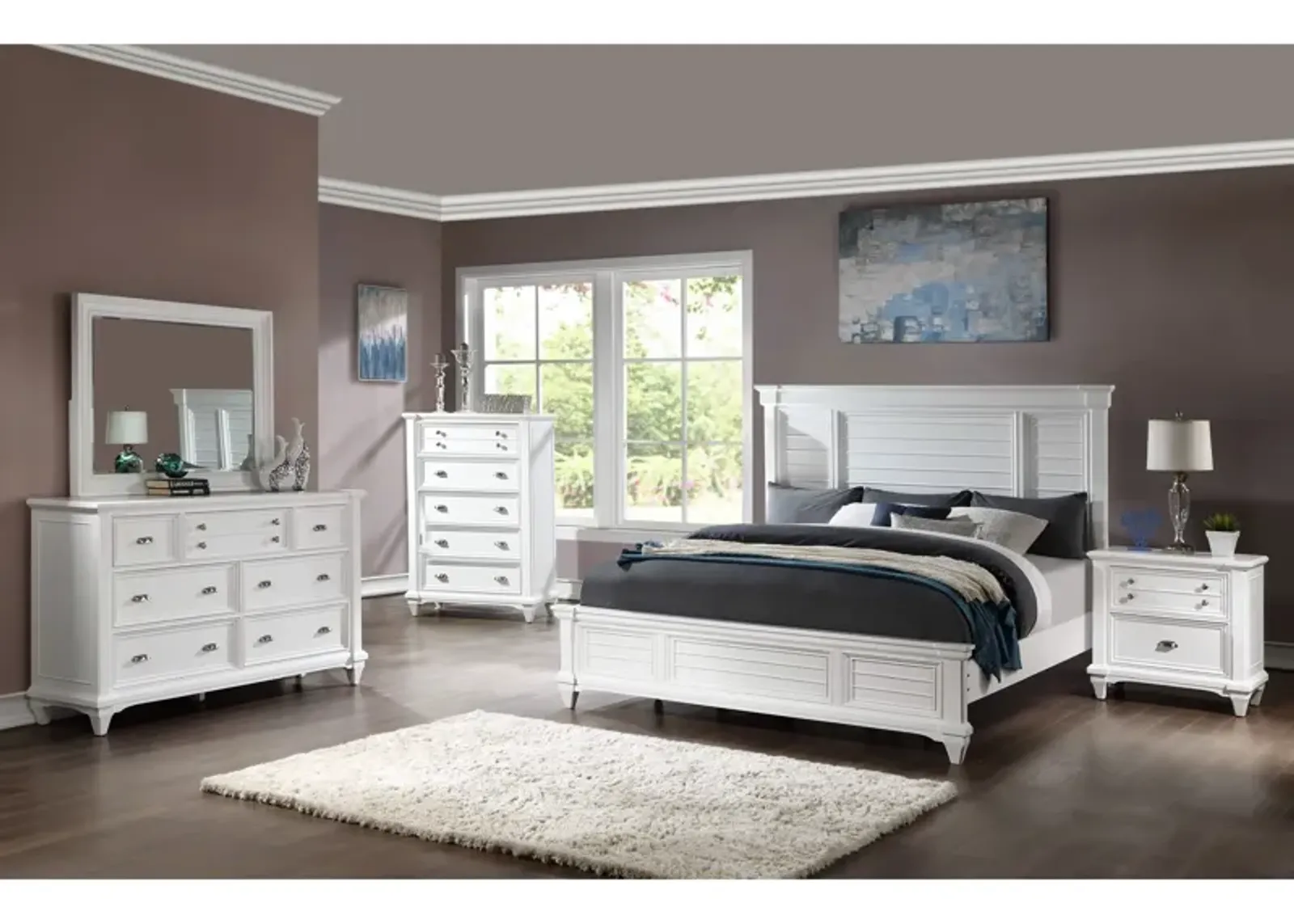 | King Hilton Head 4 Piece Panel Bedroom | White