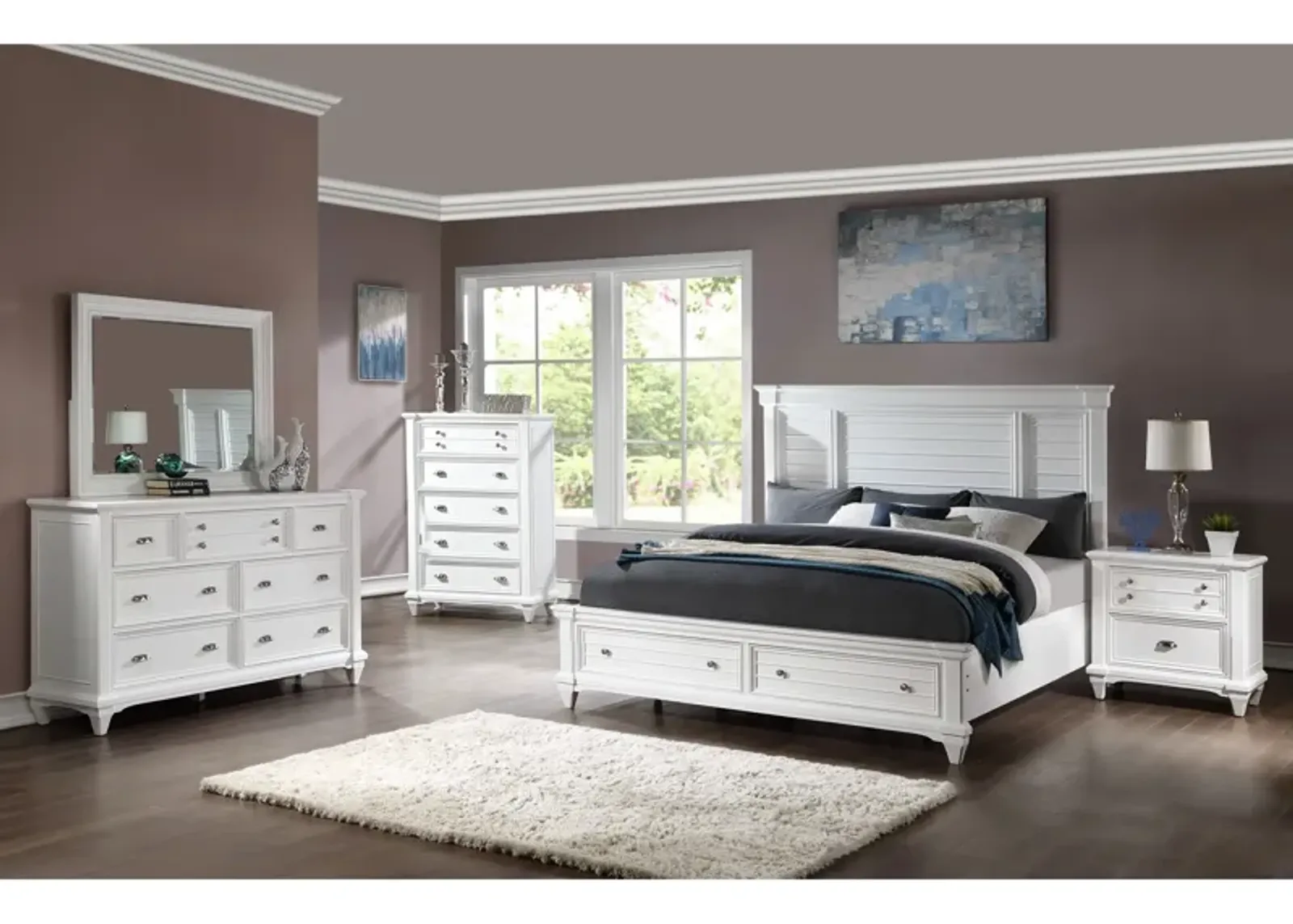 | King Hilton Head 4 Piece Storage Bedroom | White