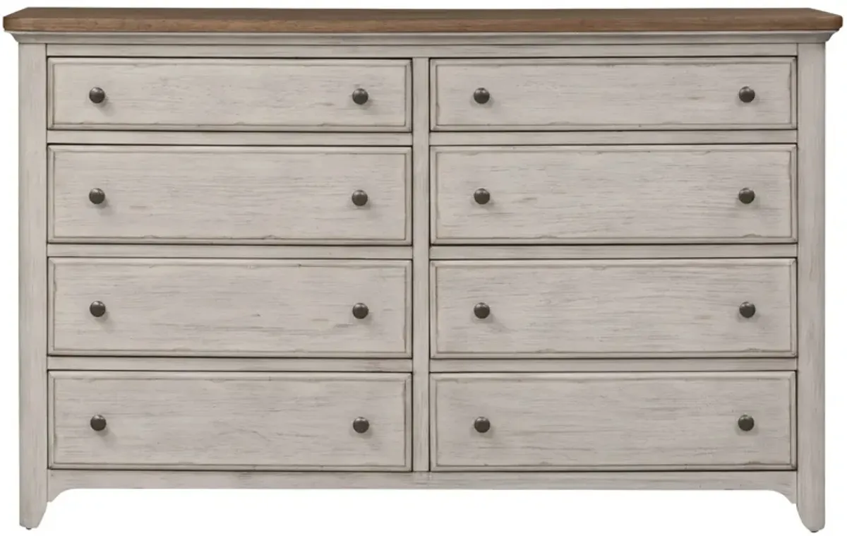 | Farmhouse Reimagined 8 Drawer Dresser | Antique White