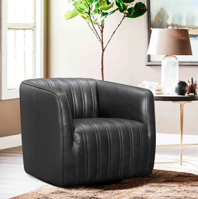 Aries Pewter Leather Swivel Chair
