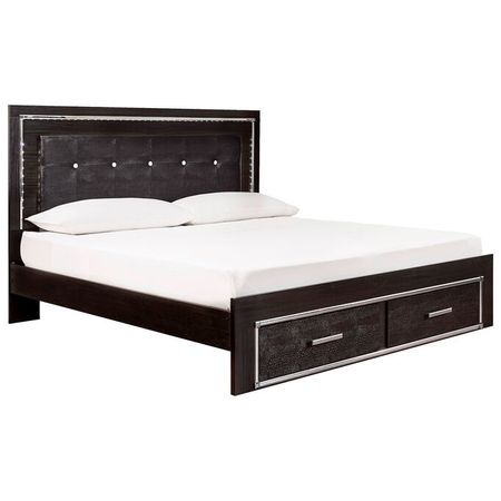 Kaydell Black King Upholstered Storage Panel Bed