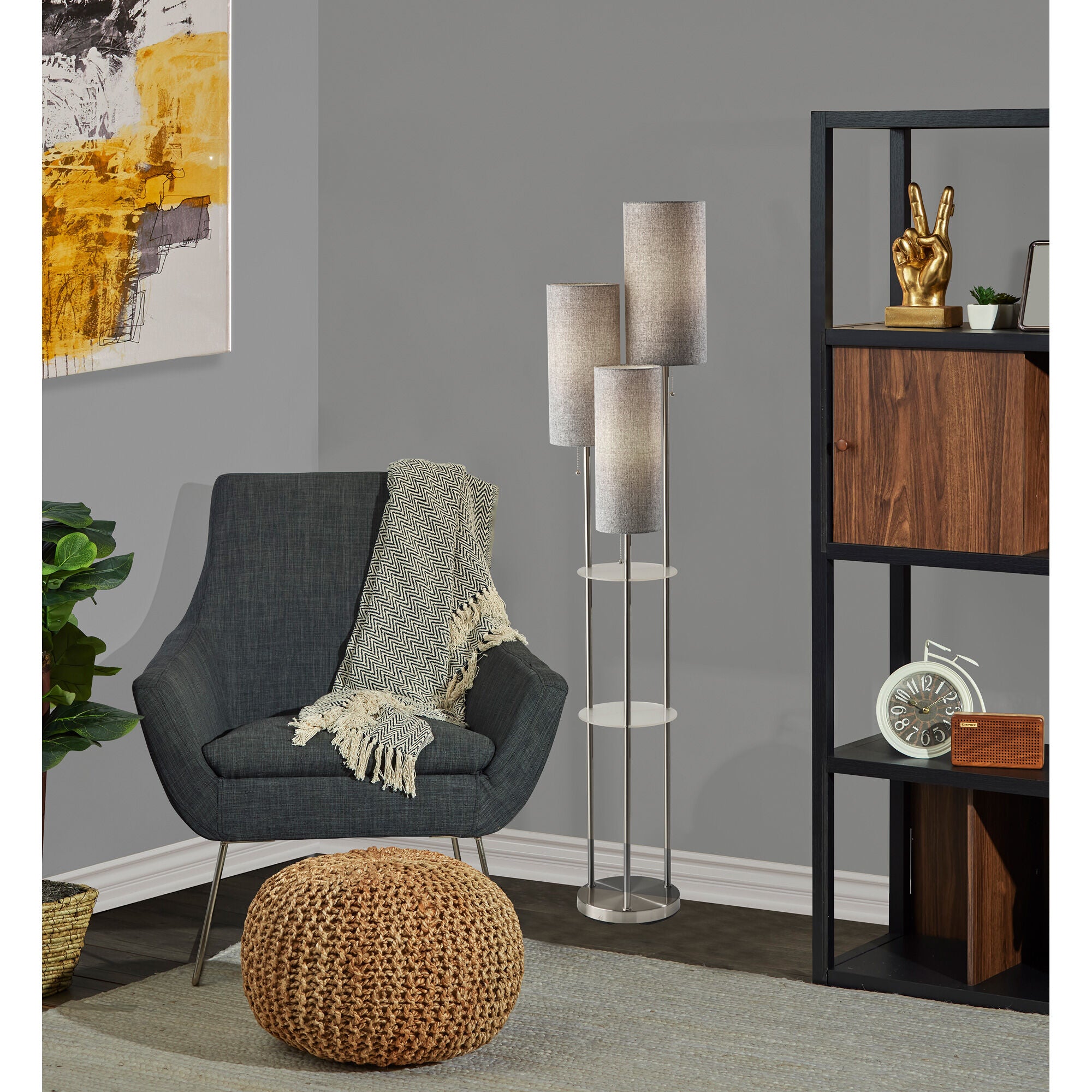 Adesso | Trio Floor Lamp | Brushed Steel