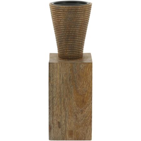 Collected Culture Brown 11" Wood Geo Candle Holder