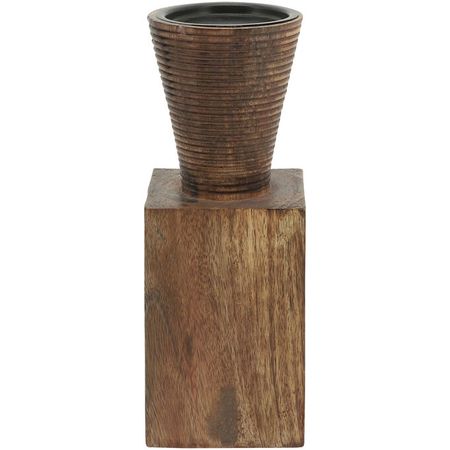 Collected Culture Brown 10" Wood Geo Candle Holder