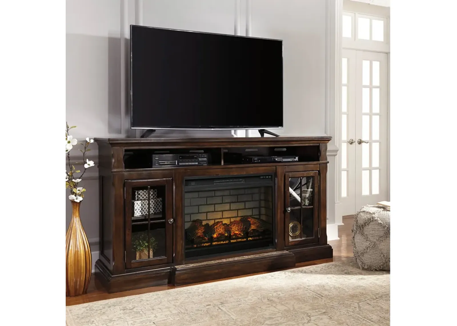 Ashley Furniture | Roddinton 72" Fireplace Console | Dark Brown