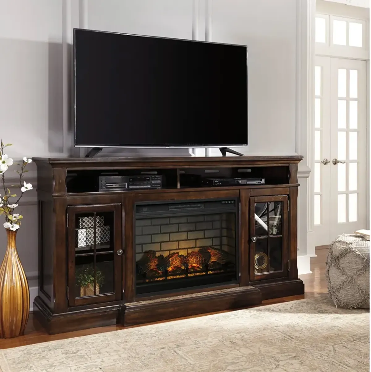 Ashley Furniture | Roddinton 72" Fireplace Console | Dark Brown