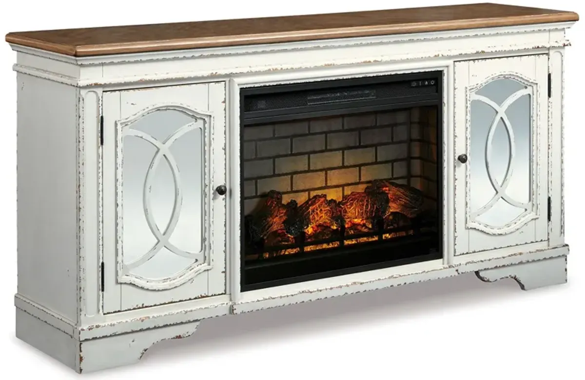 Ashley Furniture | Realyn 74" Fireplace Console | Chipped White