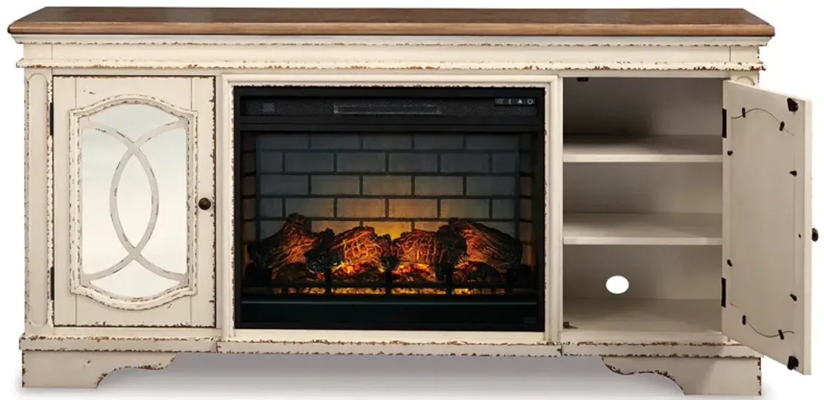 Ashley Furniture | Realyn 74" Fireplace Console | Chipped White