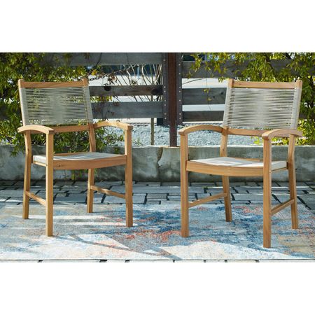 Janiyah Light Brown Set of 2 Outdoor Rope Dining Arm Chairs