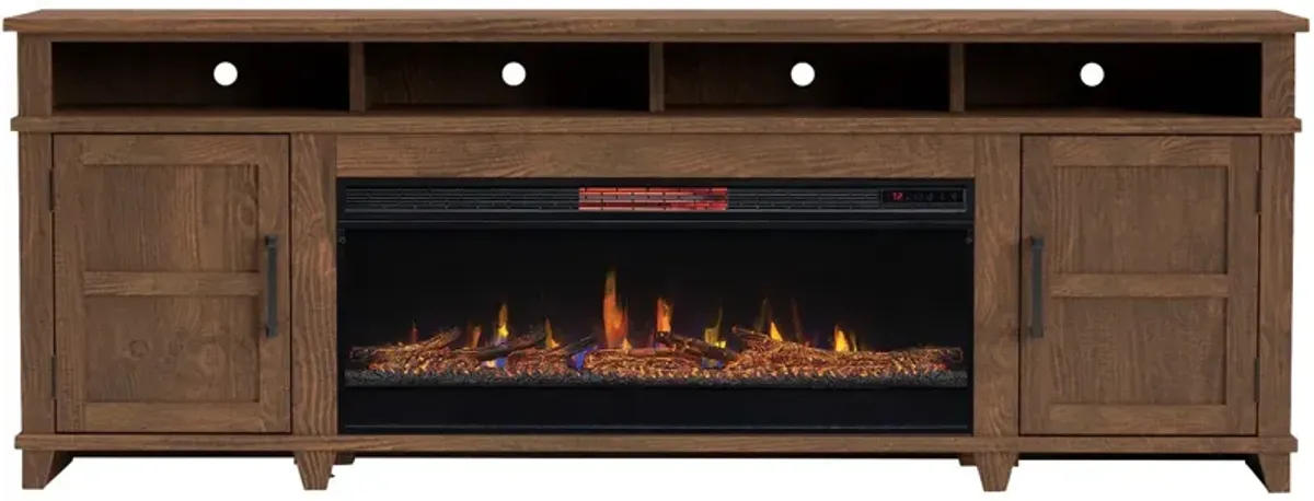 | Deer Valley 86" Fireplace Console | Bourbon Oak