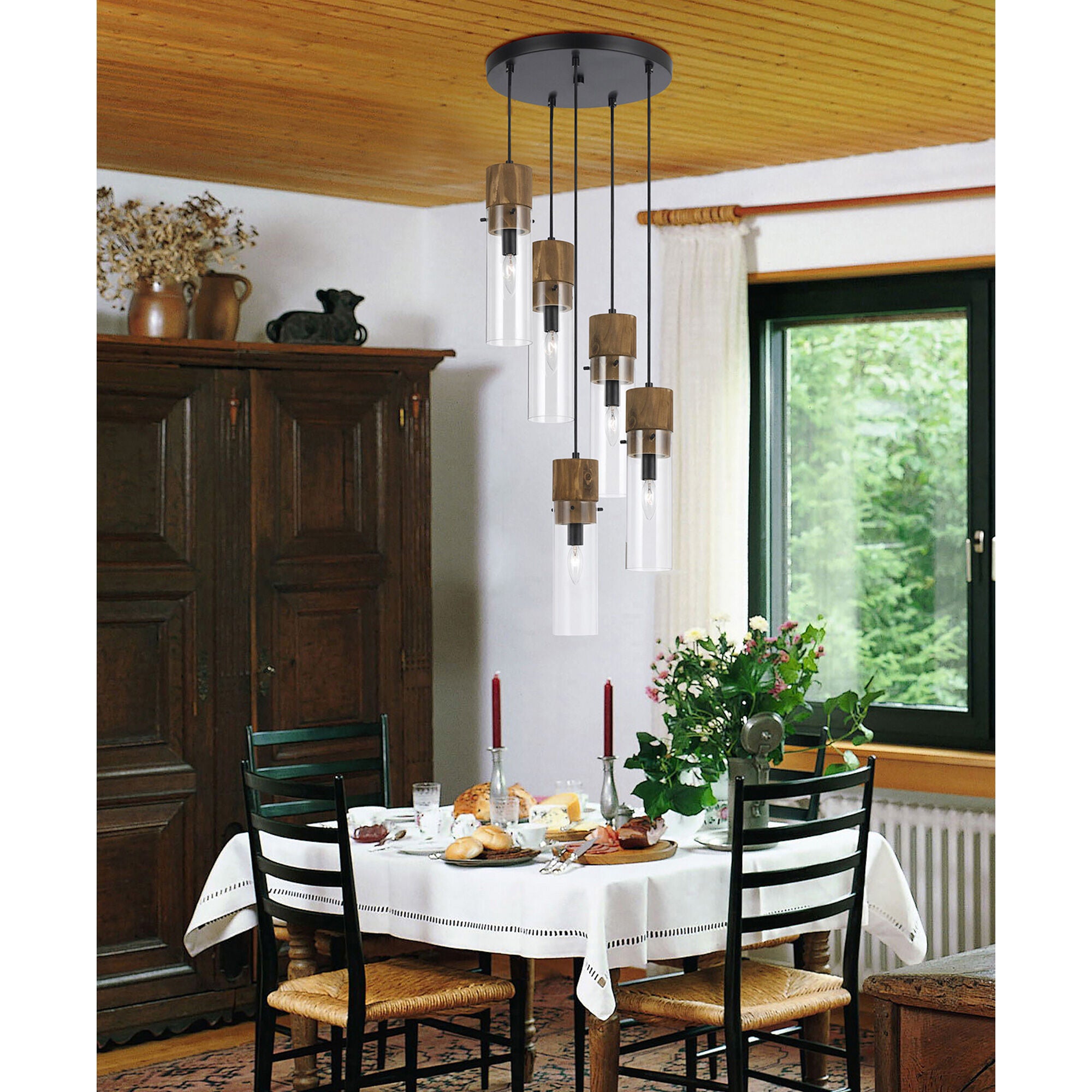 Cal Lighting | Spheroid 5 Pendant Chandelier Lamp | Brown