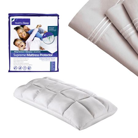 Supima Cotton King Sheet Mattress Protector Pillow Bundle 
