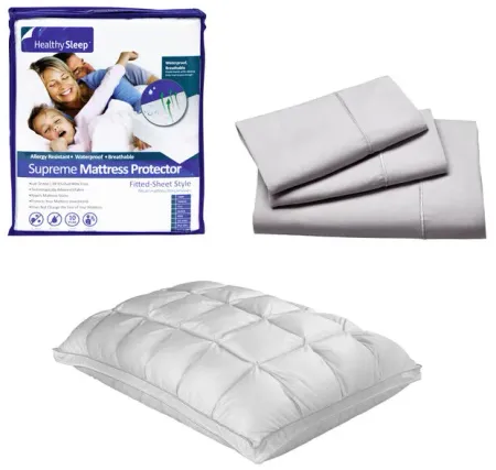 Microfiber Queen Sheet Mattress Protector Pillow Bundle 