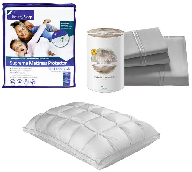 Modal Queen Sheet Mattress Protector Pillow Bundle 