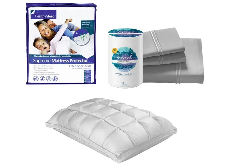 Tencel Queen Sheet Mattress Protector Pillow Bundle 