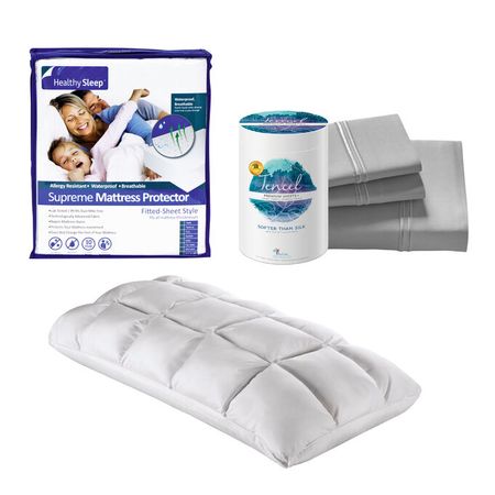 Tencel King Sheet Mattress Protector Pillow Bundle 
