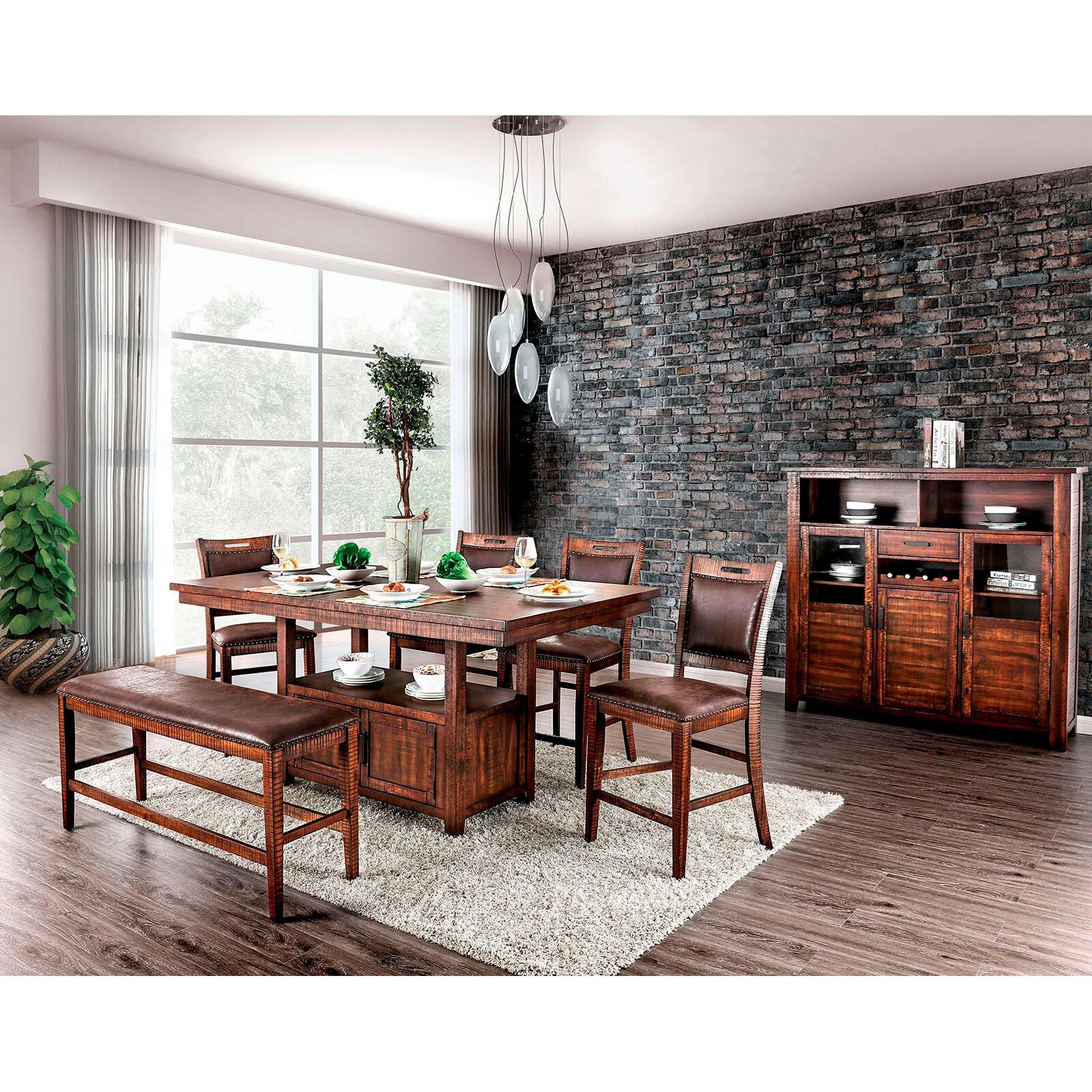 Furniture of America | Wichita 5 Piece Counter Dining Set | Distressed Dark Oak