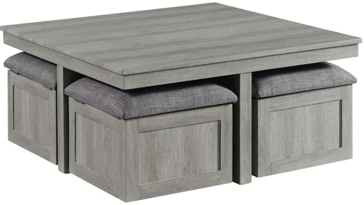 | Uster Coffee Table With 4 Stools | Light Gray