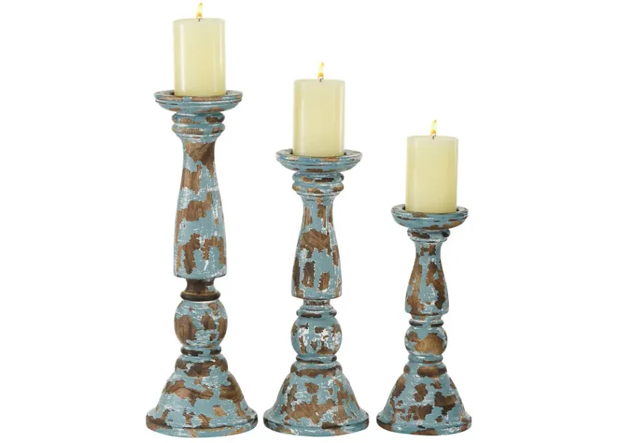 Emilia Set of 3 Blue Candle Holder