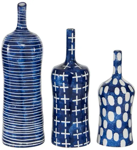 Patt Set of 3 Blue Vases