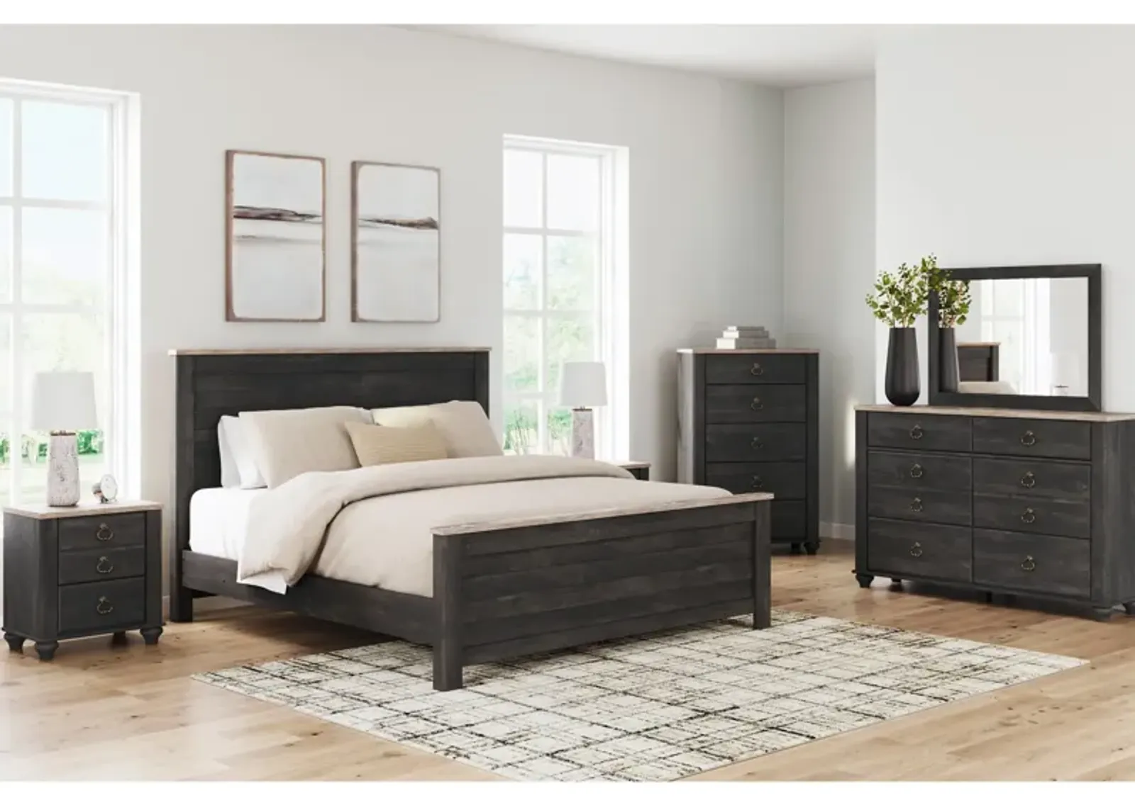 Ashley Furniture | King Nanforth 4 Piece Panel Room Group | Graphite