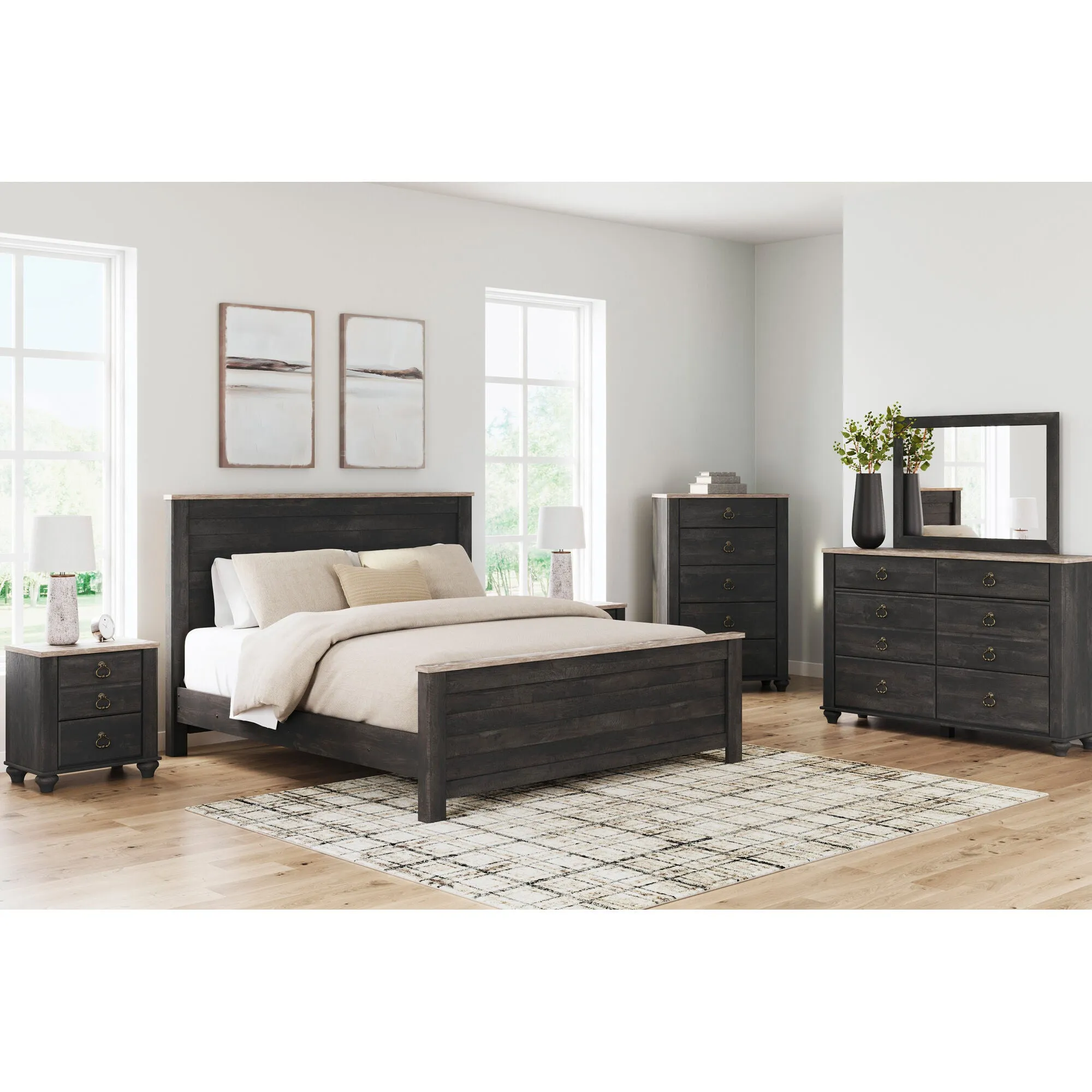 Ashley Furniture | King Nanforth 4 Piece Panel Room Group | Graphite