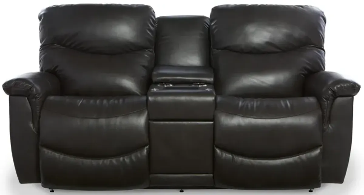 James Leather Reclining Console Loveseat