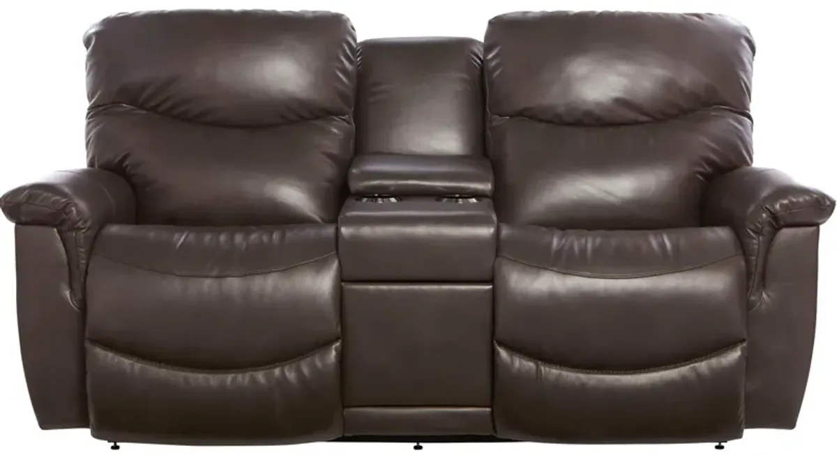 James Leather Power Plus Reclining Console Loveseat