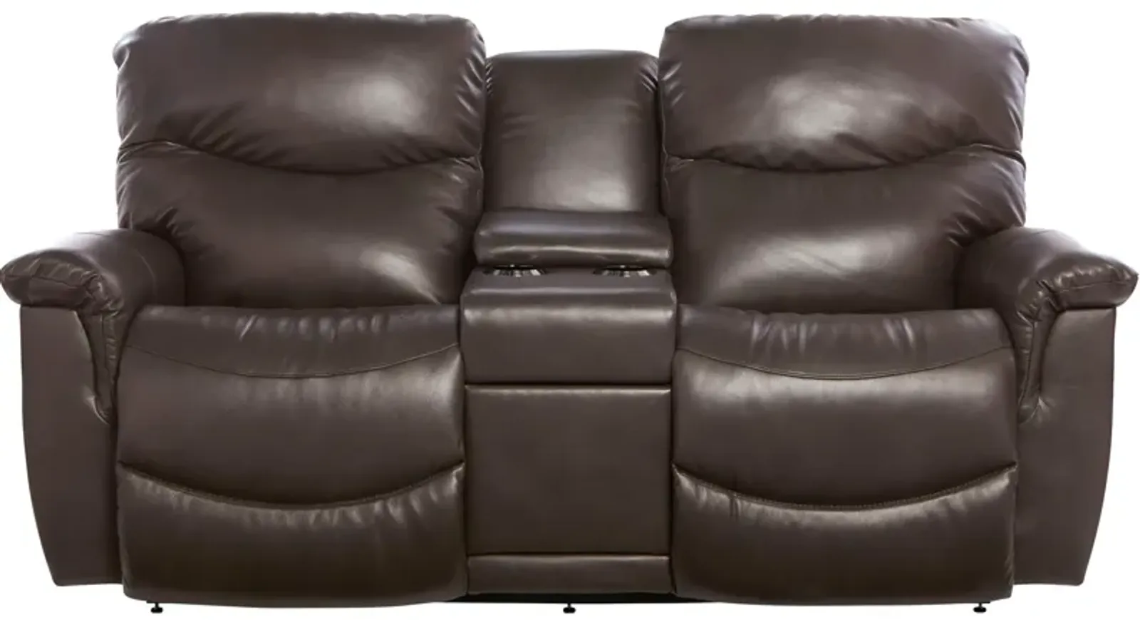 James Leather Power Plus Reclining Console Loveseat