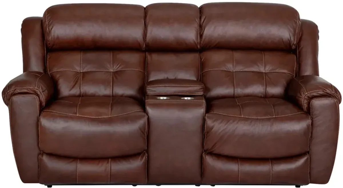 Talon Leather Reclining Console Loveseat