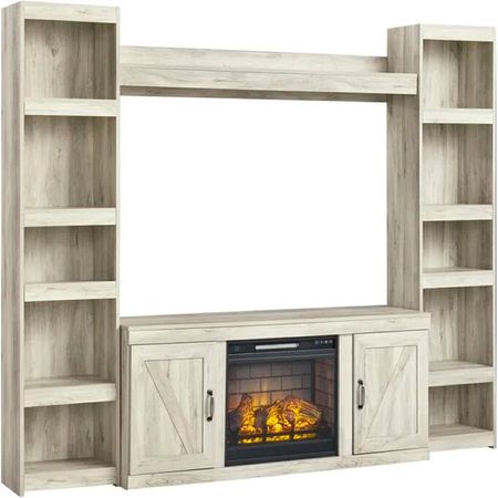 Bellaby Whitewash 4 Piece 60" Electric Fireplace Entertainment Center