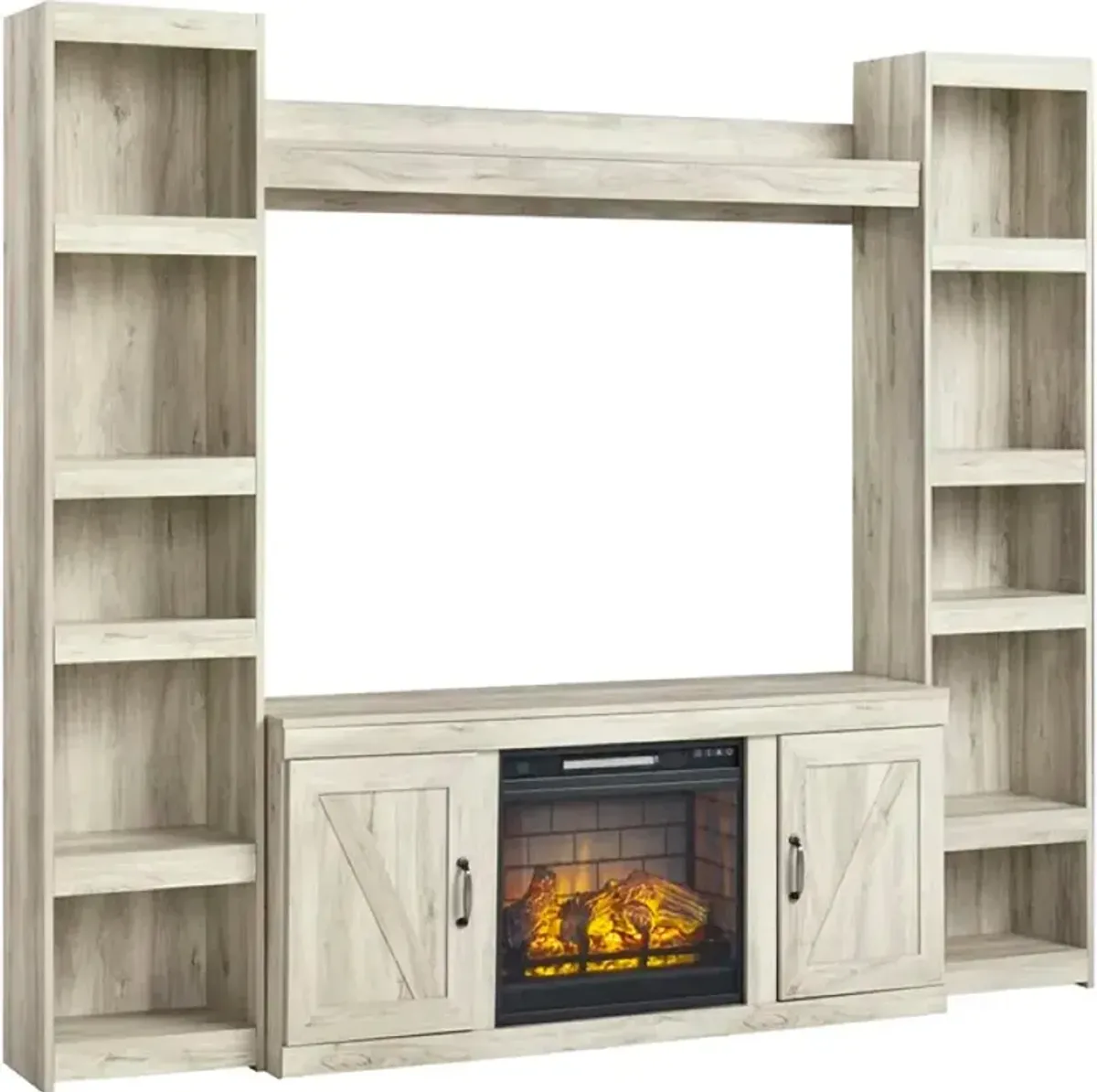 Ashley Furniture | Bellaby 4 Piece 60" Electric Fireplace Entertainment Center | Whitewash