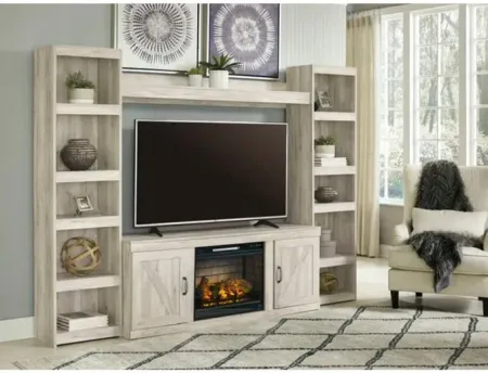Bellaby Whitewash 4 Piece 60" Electric Fireplace Entertainment Center