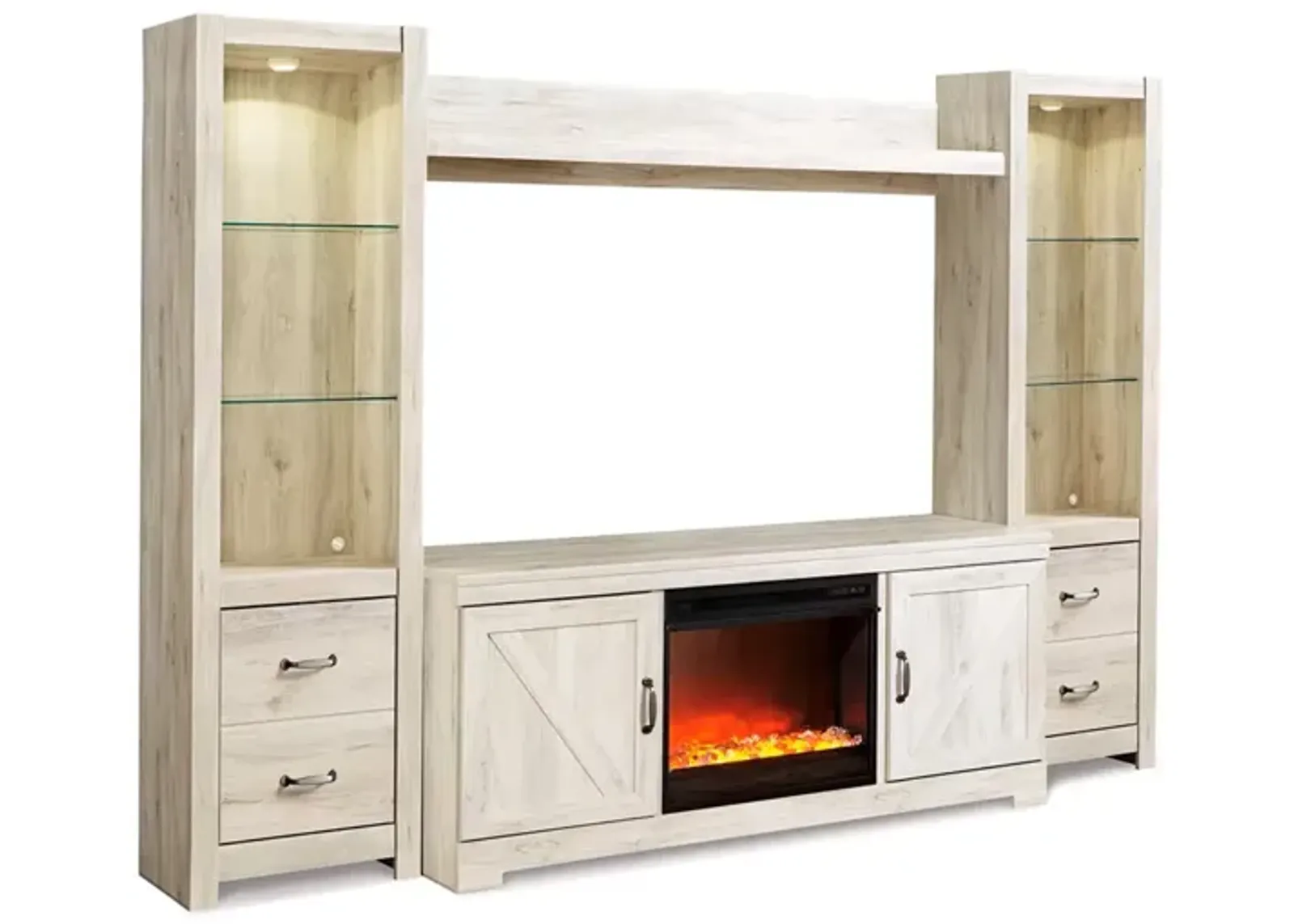 Ashley Furniture | Bellaby 4 Piece 63" Fireplace Entertainment Center | Whitewash