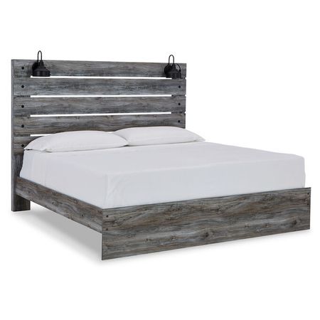 Baystorm Gray King Panel Bed with Sconces