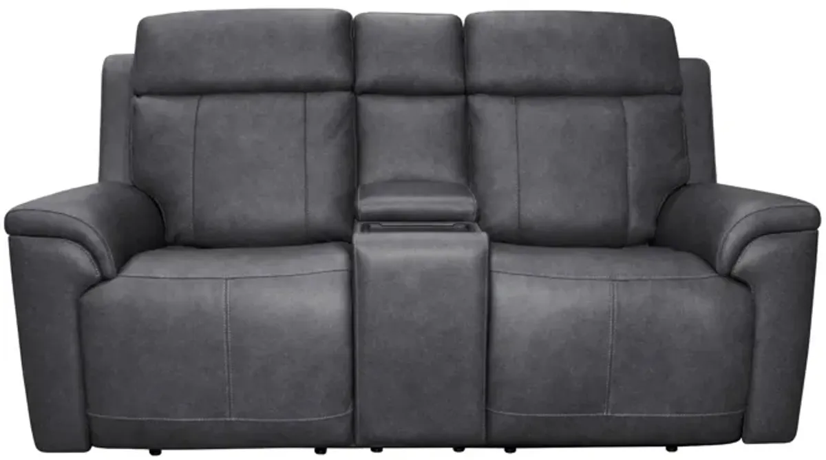 Flexsteel | Amelia Power Reclining Console Loveseat with Power Headrests and Lumbar | Charcoal