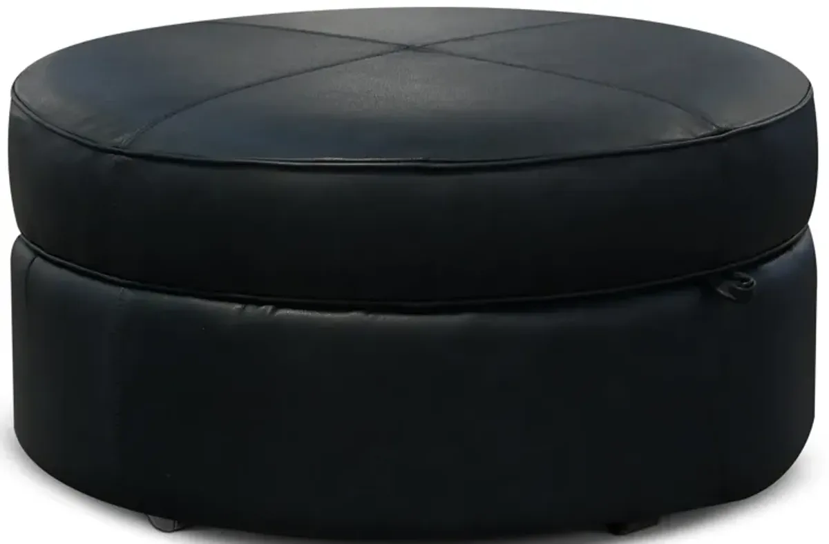 | Monroe Round Leather Storage Ottoman | Blue