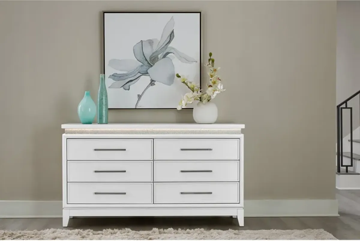 | Harlow Lighted Dresser | Pearl White