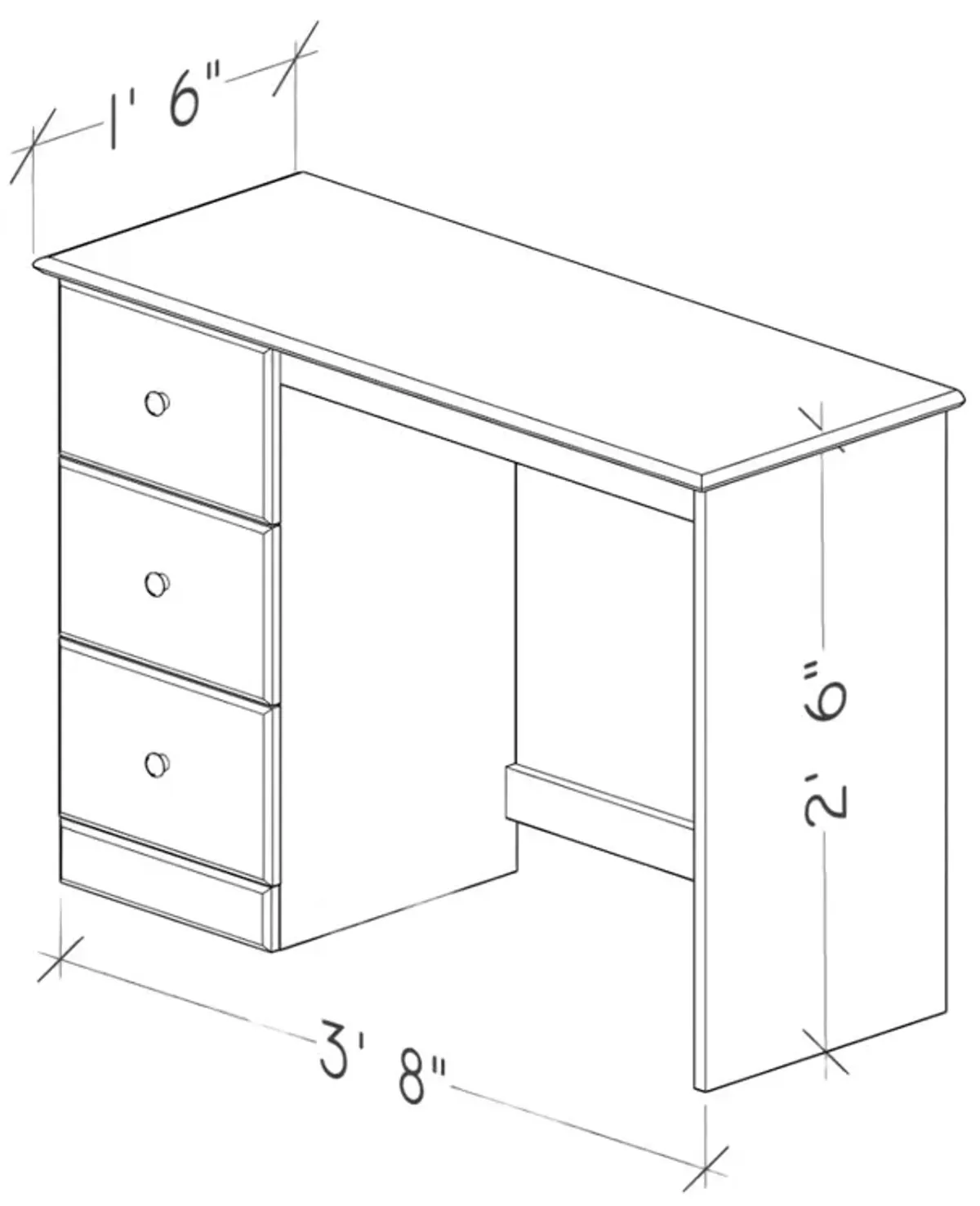 Essentials 3 Drawer Desk