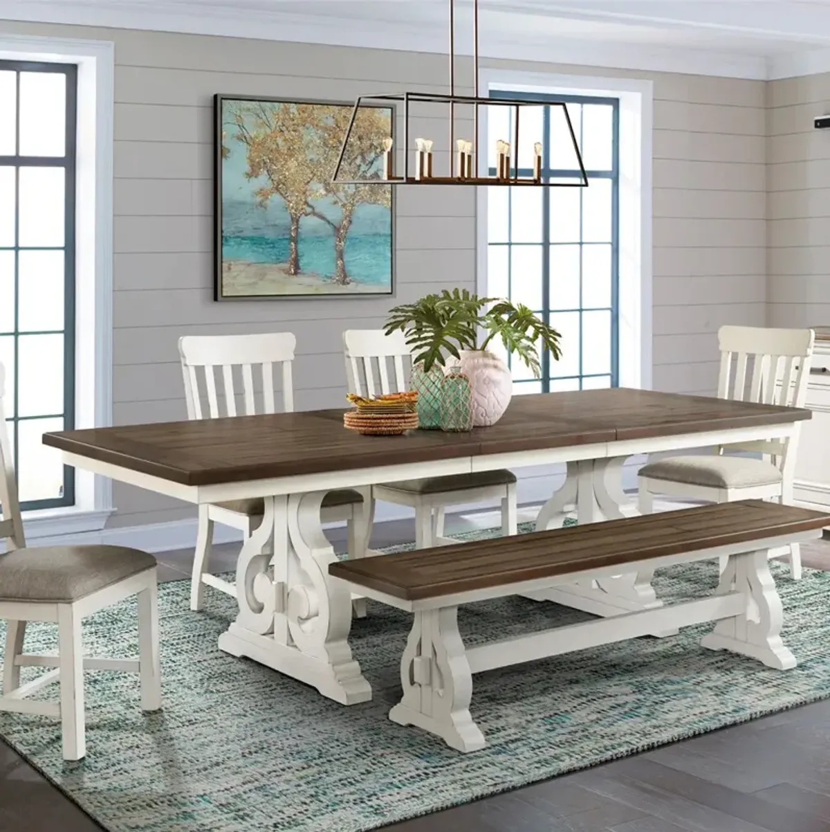 | Drake 5 Piece Dining Set | Rustic White/Stone