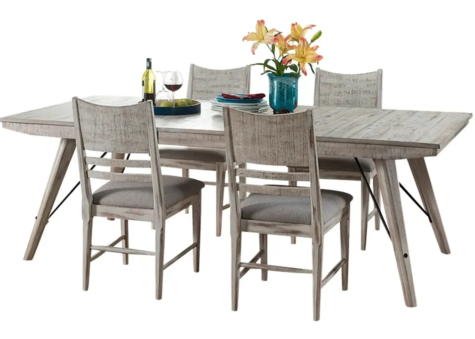 | Modern Rustic 5 Piece Dining Set | Weathered White