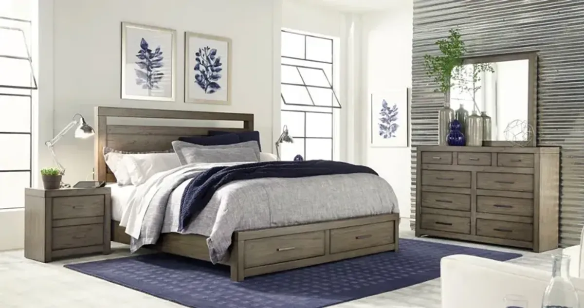 Modern Loft Queen Panel Bed with Storage Footboard - Greystone