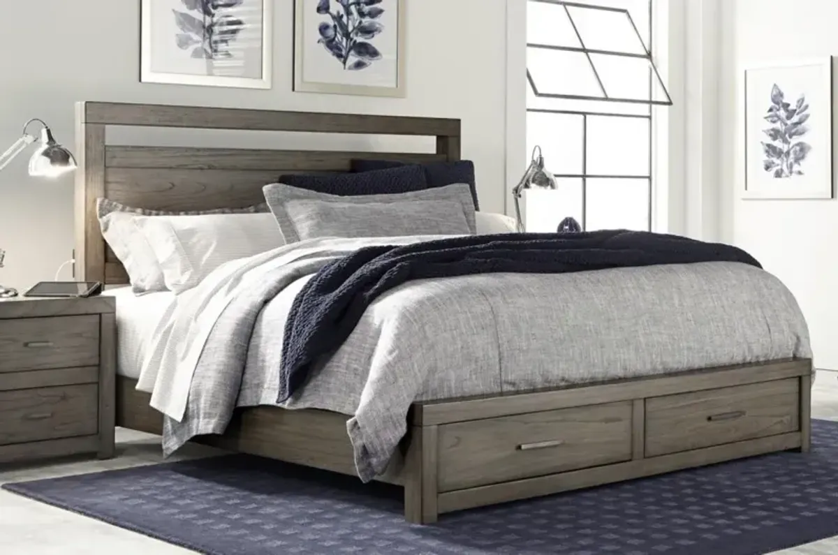 Modern Loft Queen Panel Bed with Storage Footboard - Greystone