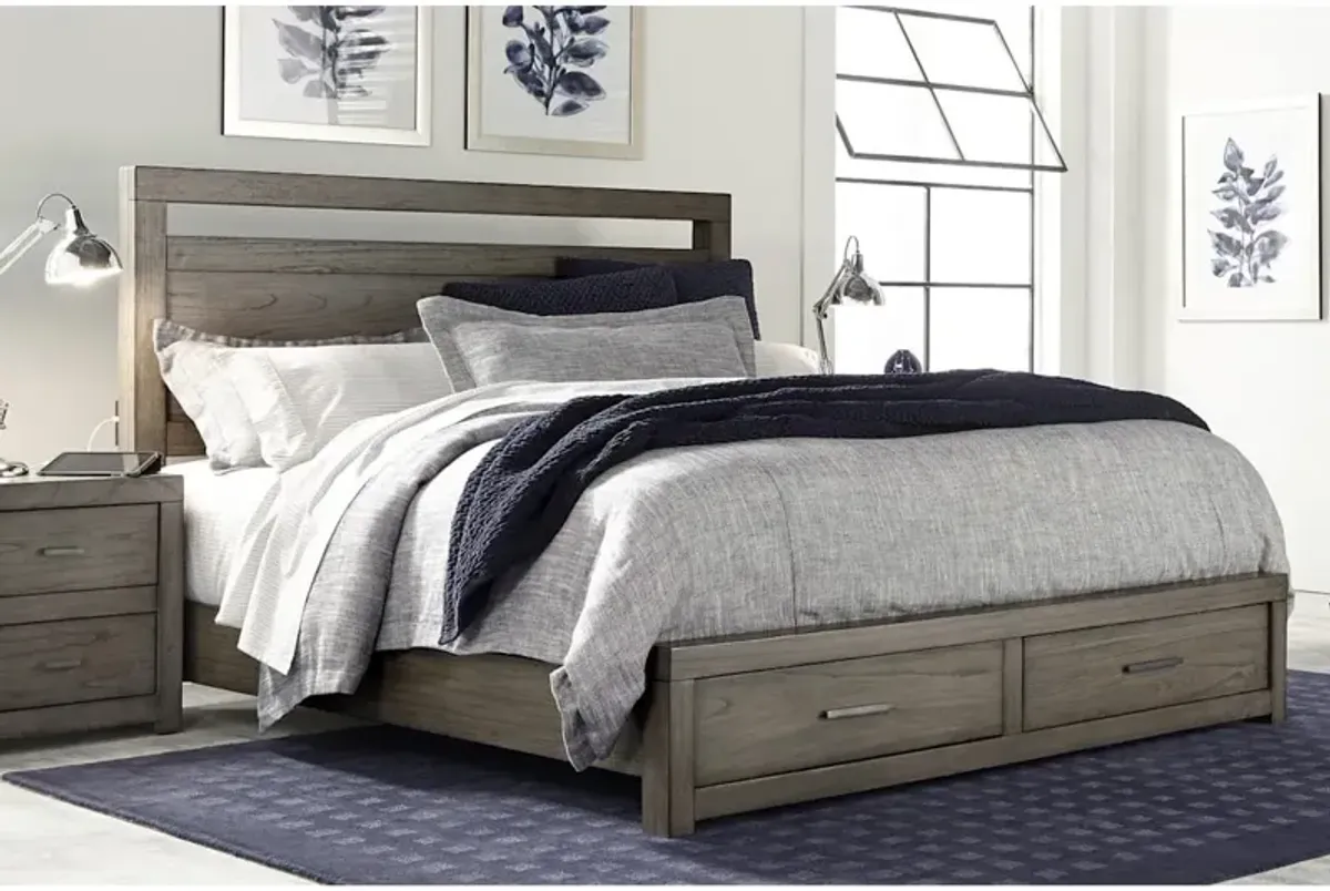Modern Loft King Panel Bed with Storage Footboard - Greystone